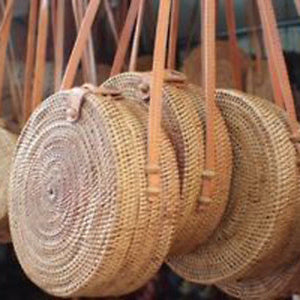 Round Rattan Ata Handbag with Lining - Bali Basket Bag