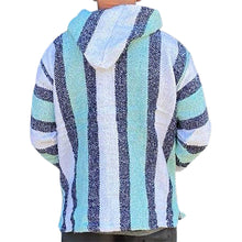 Back view of the aqua stripe baja hoodie