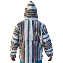 Back view of the white coloured stripe baja hoodie