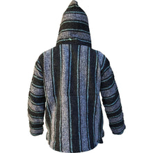 Back view of the grey and aqua mexican baja hoodie