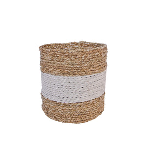 Baskets for plants natural with white stripe front of medium basket