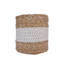 Baskets for plants natural with white stripe front view of medium basket
