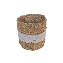Baskets for plants natural with white stripe front top view of small size