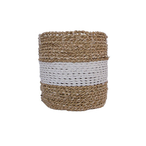 Baskets for plants natural with white stripe front view of small size basket
