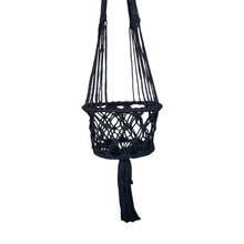 Detail view of black macrame plant hangers in single size