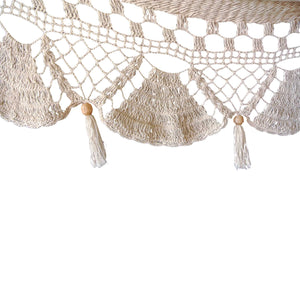 Bondi white hamock fringe with tassels and wooden beads along the crochet fringe