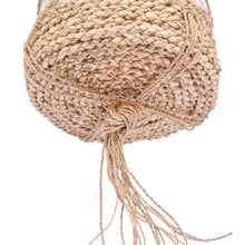 Hanging basket natural with white stripe bottom view of basket