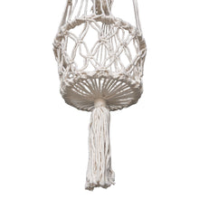 Bottom view of the double white macrame plant hangers