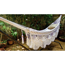 Side view of Byron white hammock on hammock stand