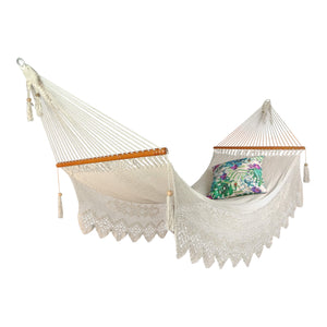 Noosa hammocks with spreader bar styled with large cushion