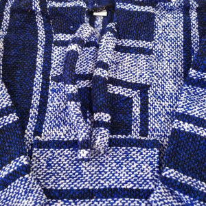 Detail view of the blue kids baja hoodie