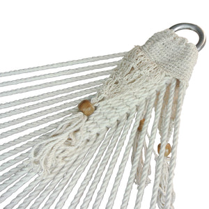 Detail crochet ends of the Noosa white hammock