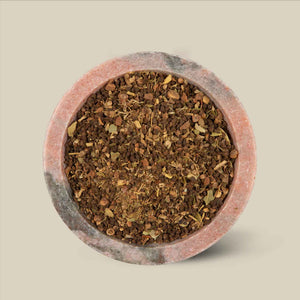 Detail view of gingerbread chai loose leaf tea