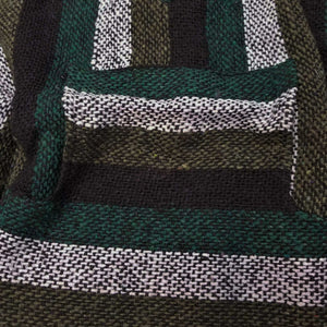 Detail view of the fabric on the green and black kids baja hoodie