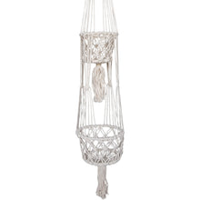 Detail view of the double white macrame plant hangers