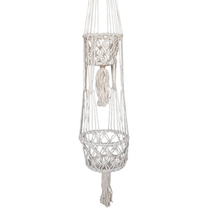 Detail view of the double white macrame plant hangers