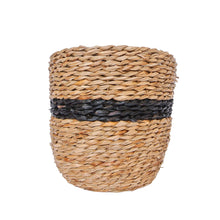 Front view of the black seagrass planter basket with lining