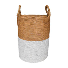 Front view of the brown white mix tall laundry baskets