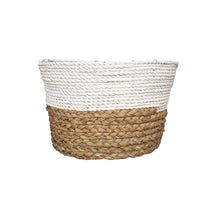 Front of the large size white and natural round planter basket