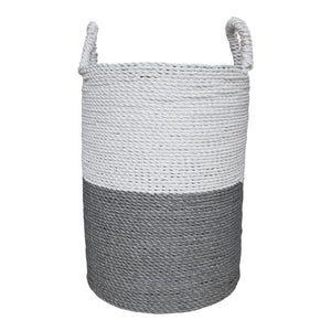 Full view of medium grey white tall laundry baskets