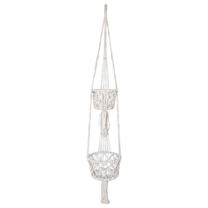 Full view of the double white macrame plant holder