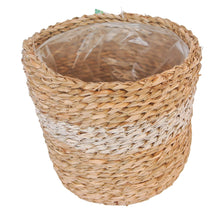 Full view of the white stripe seagrass planter baskets