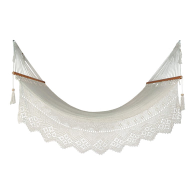 Compact view of hanging whitehaven luxury boho hammock