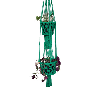 Green Macrame Hanging Plant Holder