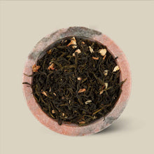 Detail view of jasmine loose leaf green tea leaves