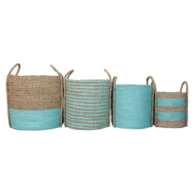 Mixed large aqua baskets set of four front view