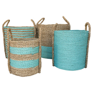Aqua  blue large storage baskets set of four front view in a group