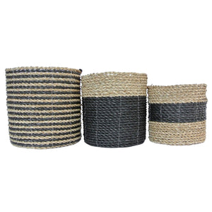 Mixed small black basket set of three side by side