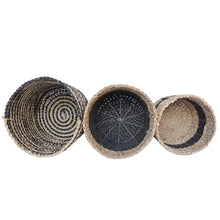 Mixed small black basket set of three top view inside the baskets