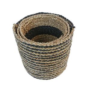 Mixed small black basket set of three stacked inside each other