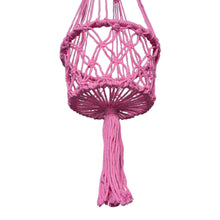 Pink macrame plant hangers bottom view of the single size
