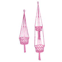 Pink macrame plant hangers in single and double size