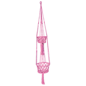 Double pink macrame plant holder full view