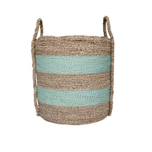 Natural and green stripe large basket in extra large size front view