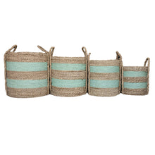 Large baskets set of four in natural and sage green stripe front view