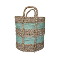 Mint green and natural stripe large planter basket in medium size