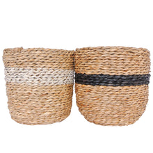 Seagrass planter baskets with lining variations with a white stripe or a black stripe