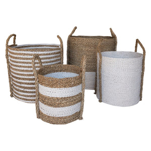 Group of set of four mixed white large baskets