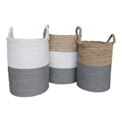 Set of three grey white mix tall baskets