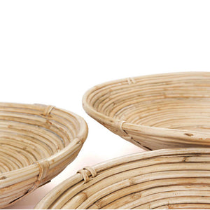 Detail view of the set of rattan bowls