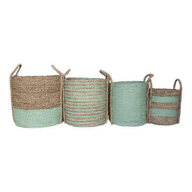 Set of four sage green large storage baskets