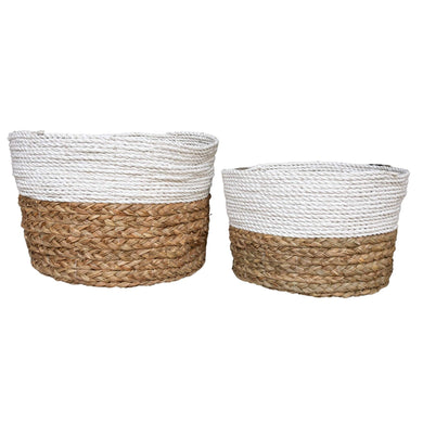 Set of two white and natural round wide basket