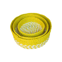 Set of three yellow low baskets