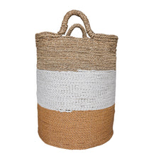 Side view of the large brown white mix tall baskets storage