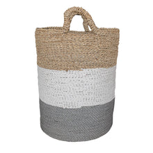 Side view of grey white mix tall baskets storage