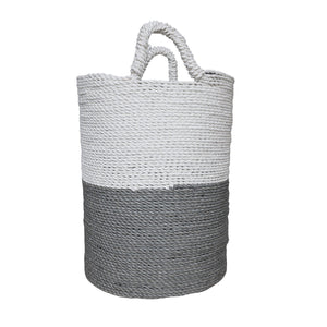 Side view of medium grey white tall laundry baskets